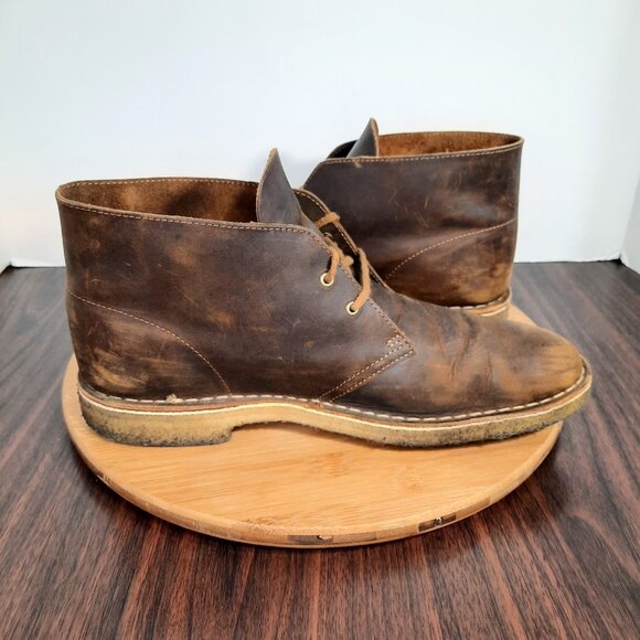 Clarks Originals Desert Mens 10.5 Chukka Boots Beeswax Brown Leather Crepe Sole - Picture 5 of 10